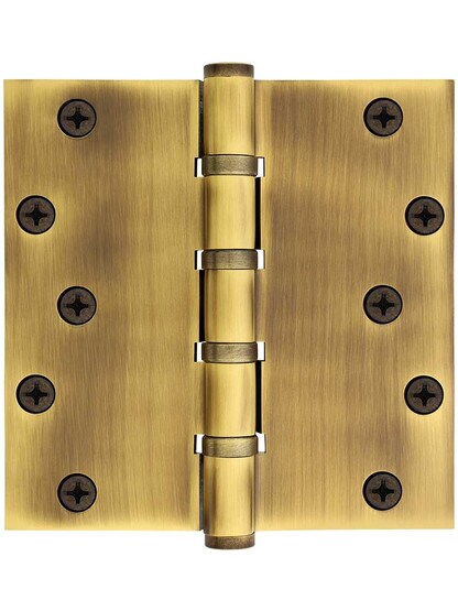 6 inch x 6 inch Heavy Duty Ball Bearing Door Hinge in Antique Brass.